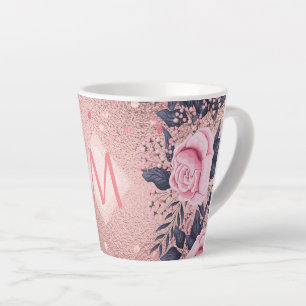Girliest Ever ROSEGOLD Blue Pink Floral MONOGRAM Latte Mug