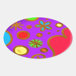 Girlish Painted Colourful Purple Red Oval Sticker