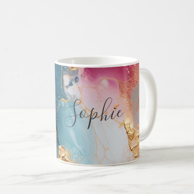 Girlish Pink, Turquoise and Gold Foil  Coffee Mug (Front Right)