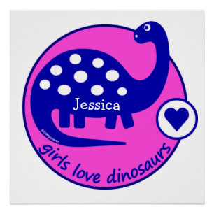 GIRLMPOWER BOLD PINK GIRL DINOSAUR CUSTOMIZED DINO POSTER