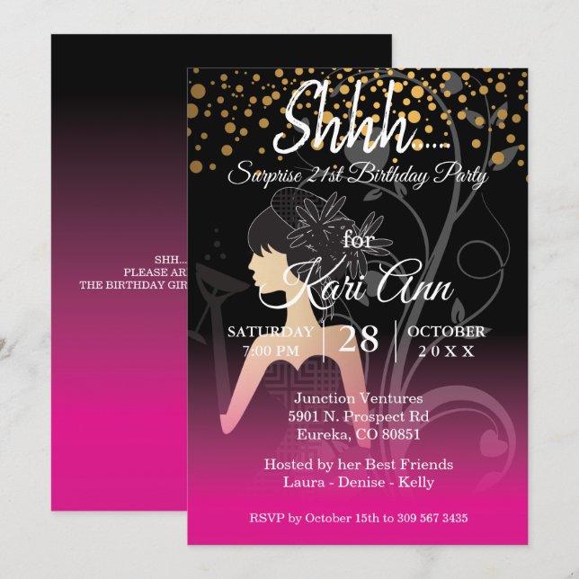 Girls 00th Birthday Party Celebration - Pink Invit Invitation (Front/Back)