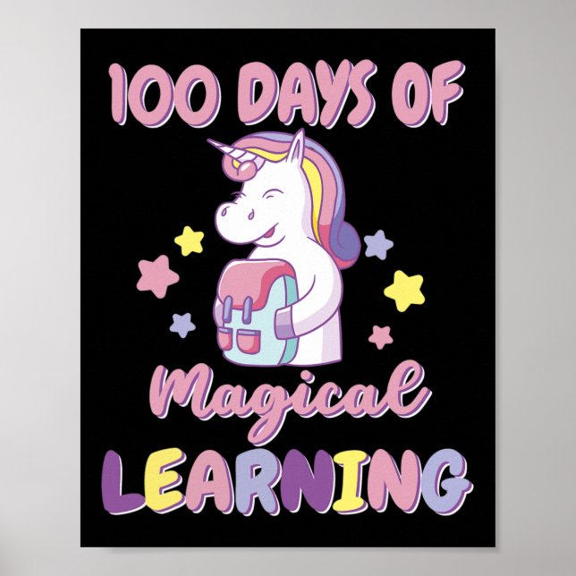 Girls 100 Days Of School Outfit Unicorn Backpack  Poster (Front)