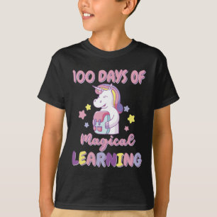 Girls 100 Days Of School Outfit Unicorn Backpack T-Shirt