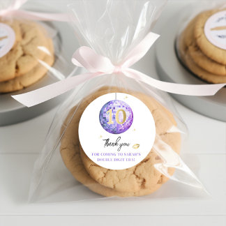 Girls 10th Birthday Party Purple Gold Glam Disco  Classic Round Sticker