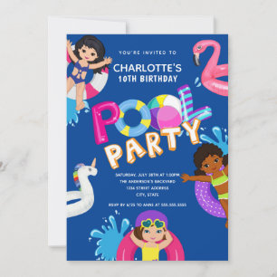 Girls 10th Birthday Pool Party Invitation
