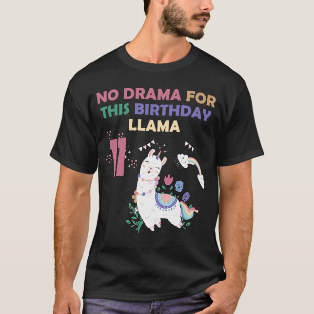 Girls 11 Year Old 11th Llama Birthday No Drama Bir T-Shirt (Front)