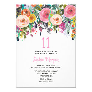 girls 11th birthday invitations zazzle uk