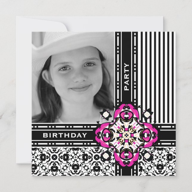 Girl's 12th Birthday Party Damask Invites (Front)