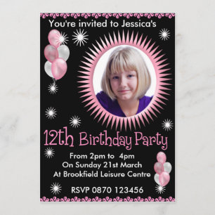Girls 12th Birthday Photo Invitation
