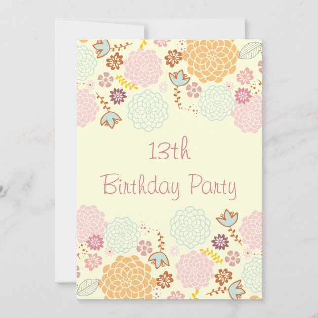 Girl's 13th Birthday Fancy Modern Floral Invitation (Front)