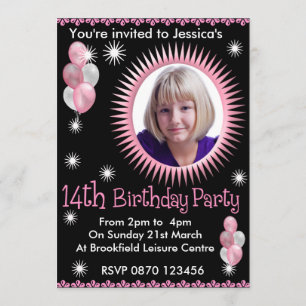 Girls 14th Birthday Photo Invitation