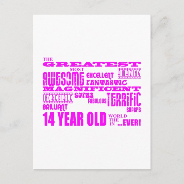 Girls 14th Birthdays : Pink Greatest 14 Year Old Postcard (Front)