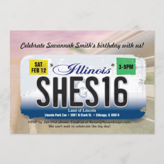 Girl's 16th Birthday Illinois License Invitation