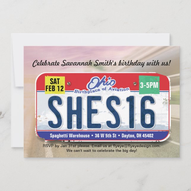 Girl's 16th Birthday Ohio License Invitation (Front)