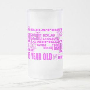 Girls 16th Birthdays : Pink Greatest 16 Year Old Frosted Glass Beer Mug