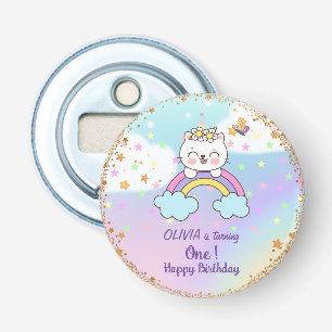 Girl's 1st Birthday Cute Unicorn Cat Rainbow Stars Bottle Opener