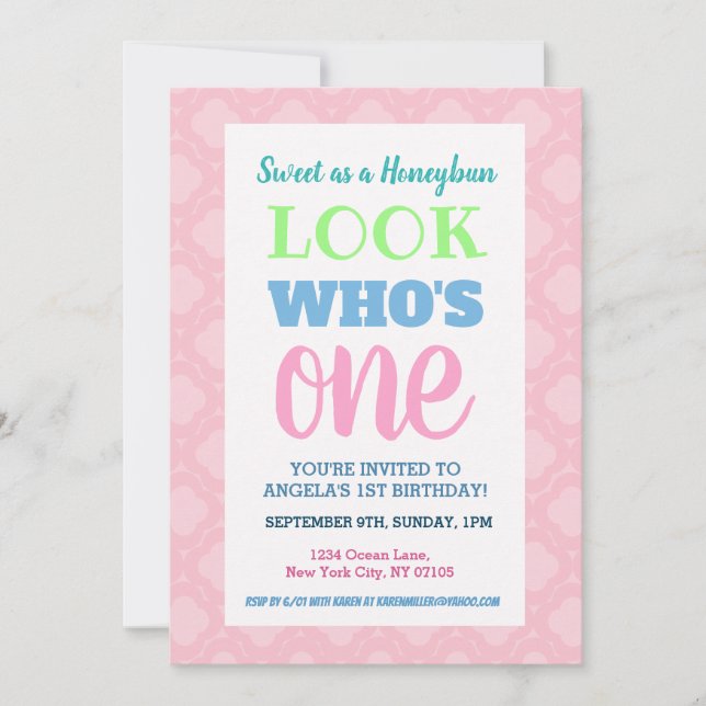 Girls 1st Birthday Invitation Wording (Front)