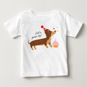 Girl's 1st Birthday Let's Pawty Cute Party Dog Baby T-Shirt