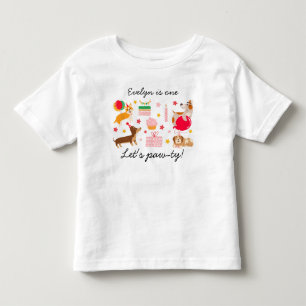 Girl's 1st Birthday Let's Pawty Cute Party Dog  Toddler T-Shirt