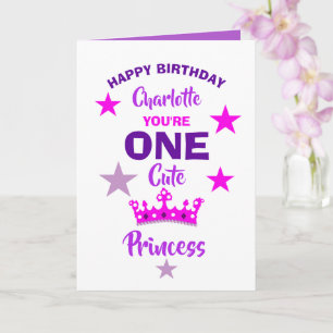 Girls 1st Birthday One Cute Princess Personalised Card