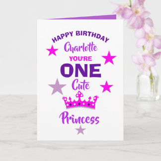 Girls 1st Birthday One Cute Princess Personalised Card