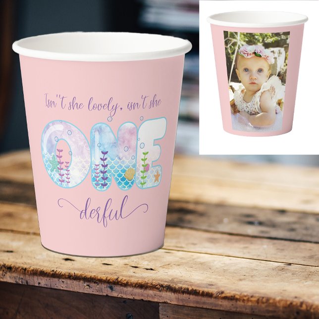 Girls 1st Birthday ONEderful Pretty Pink Paper Cups (Onederful girls 1st birthday party pink paper cups with photo.)
