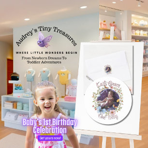 Girl's 1st Birthday Spring Butterfly  Classic Round Sticker