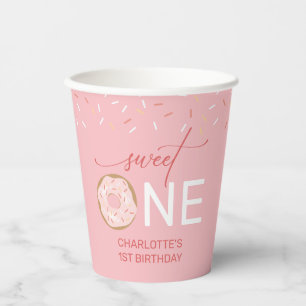 Girl's 1st Birthday Sweet One Doughnut Paper Cups