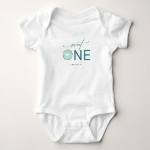 Girl's 1st Birthday Sweet One Teal Doughnut Baby Bodysuit