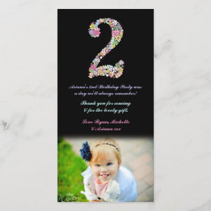 Girls 2nd Birthday Floral Thank You Photo