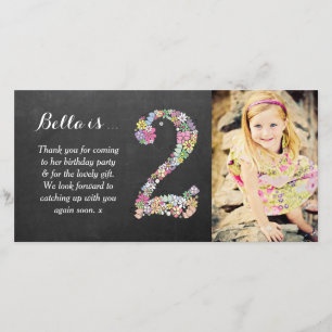 Girls 2nd  Birthday Floral Thank You Photo Card