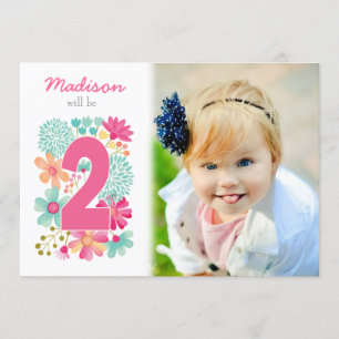 Girls 2nd Birthday Party Number Photo Invitation