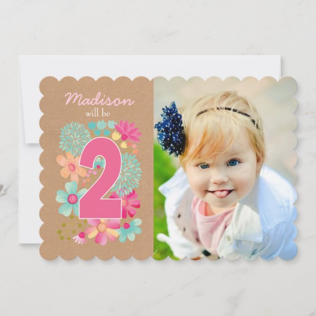 Girls 2nd Birthday Party Number Photo Invitation (Front)