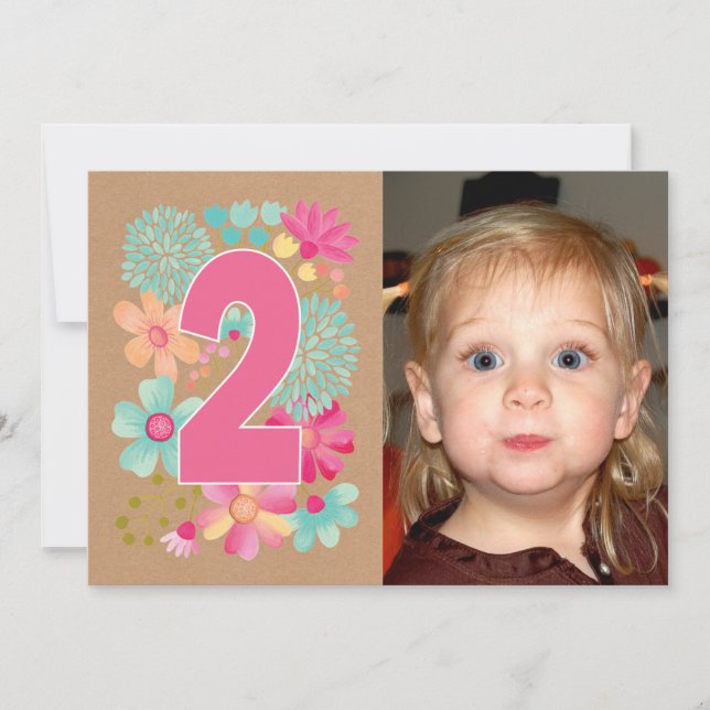 Girls 2nd Birthday Party Number Photo Invitation (Front)