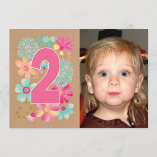 Girls 2nd Birthday Party Number Photo Invitation