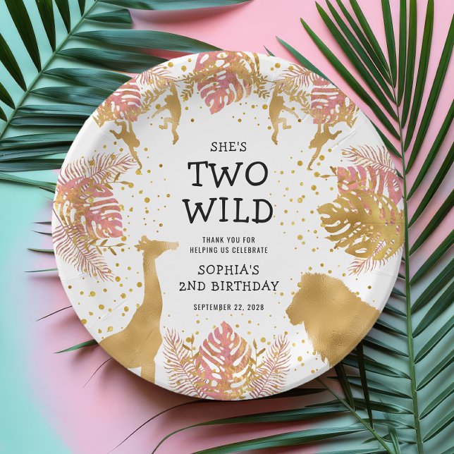 Girls 2nd Birthday Party Pink Gold Safari Paper Plate (Creator Uploaded)