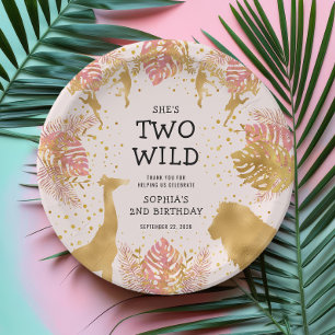 Girls 2nd Birthday Party Pink Gold Safari Paper Plate
