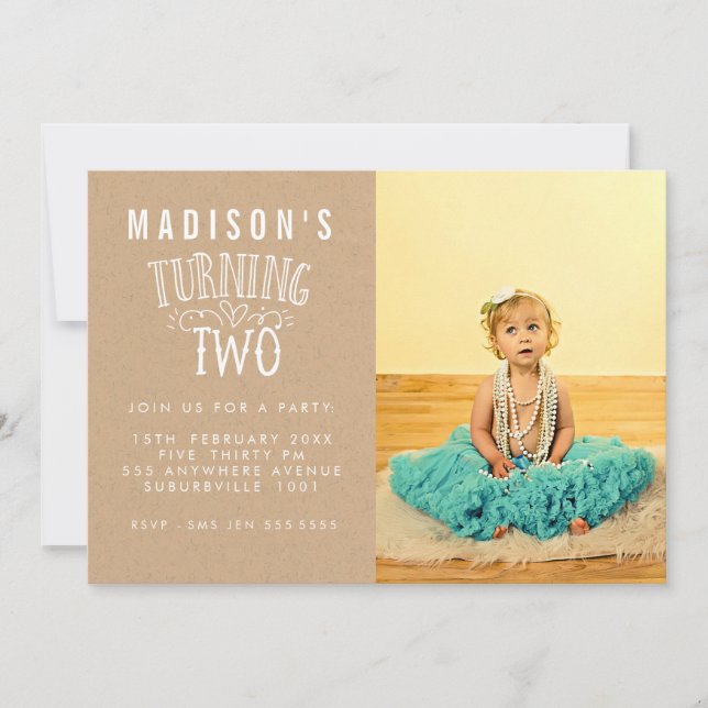 Girls 2nd Birthday Personalised Number Photo Invitation (Front)