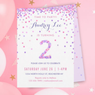 Girls 2nd Birthday Second Birthday Party Invitation