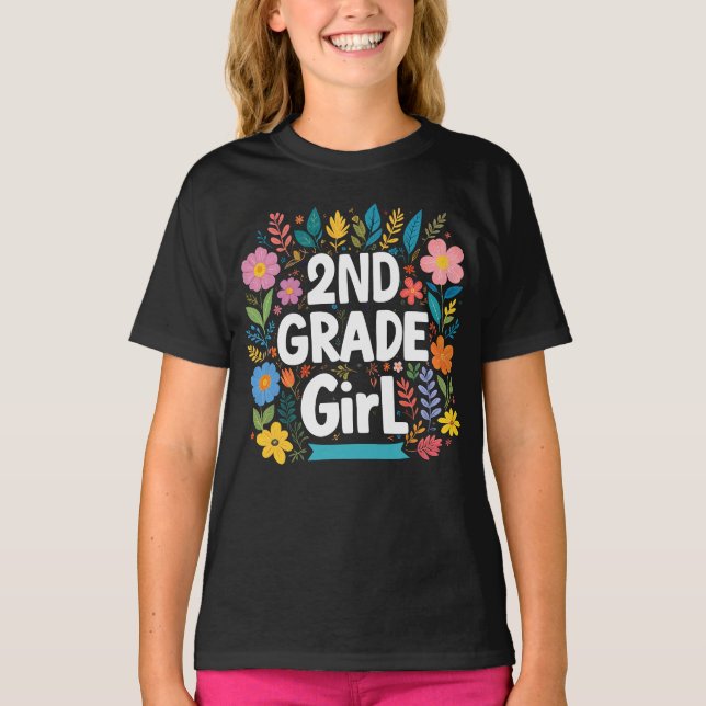 Girls 2nd Grade Girl Second Grade Back To School T-Shirt (Front)