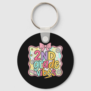 Girls 2nd Grade Vibes Coquette Preppy Back To Scho Key Ring