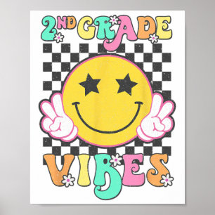 Girls 2nd Grade Vibes Smile Face Byck To School Se Poster