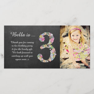 Girls 3rd Birthday Floral Thank You Photo Card