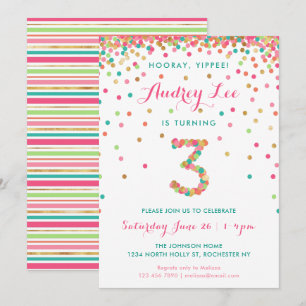 Girls 3rd Birthday Invitation  birthday party