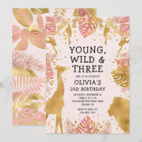 Girls 3rd Birthday Pastel Pink Gold Safari