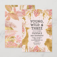 Girls 3rd Birthday Pastel Pink Gold Safari