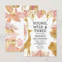 Girls 3rd Birthday Pink Gold Safari