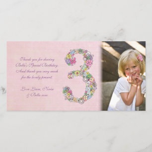 Girls 3rd Birthday Thank You Photo Card