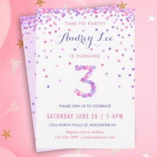 Girls 3rd Birthday Third Birthday Party Invitation