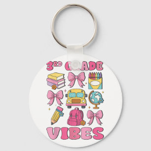 Girls 3rd Grade Vibes Coquette Bow Back To School Key Ring